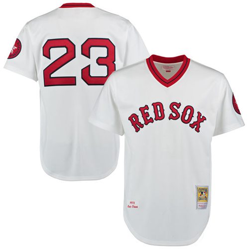 Mitchell And Ness 1975 Red Sox #23 Luis Tiant White Throwback Stitched MLB Jersey